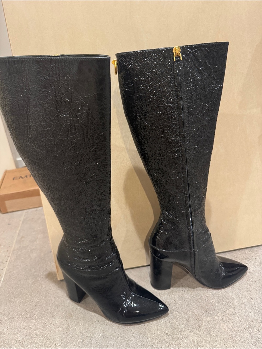 Valentino Garavani Women's Black Patent Knee-High Block Heel Boots